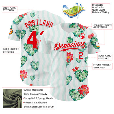 Custom White Fire Red-Green Valentine's Day Love Heart Authentic Baseball Jersey