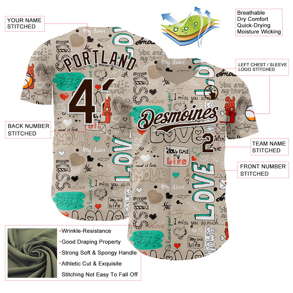 Custom Gray Brown-White Valentine's Day Love Authentic Baseball Jersey