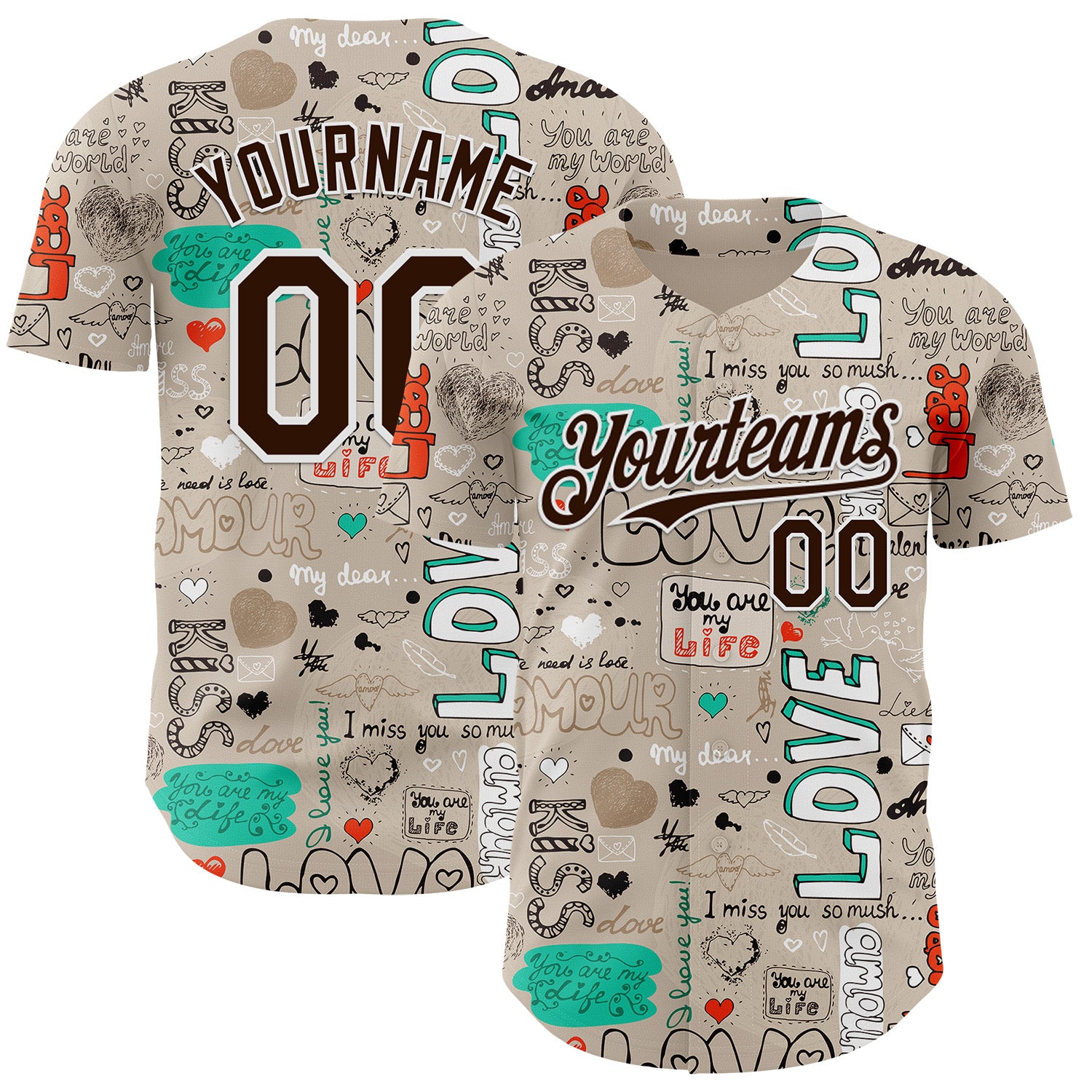 Custom Gray Brown-White Valentine's Day Love Authentic Baseball Jersey
