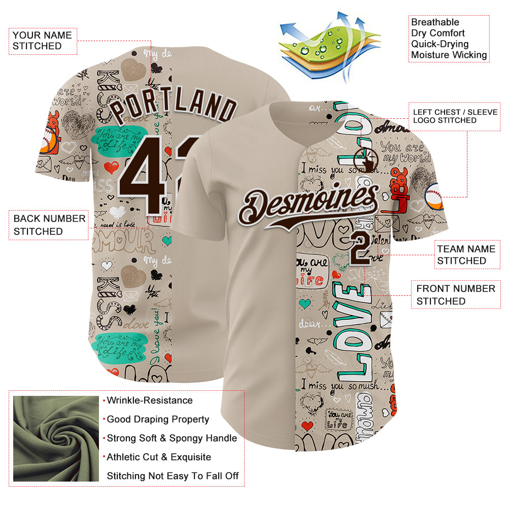 Custom Gray Brown-White Valentine's Day Love Authentic Baseball Jersey