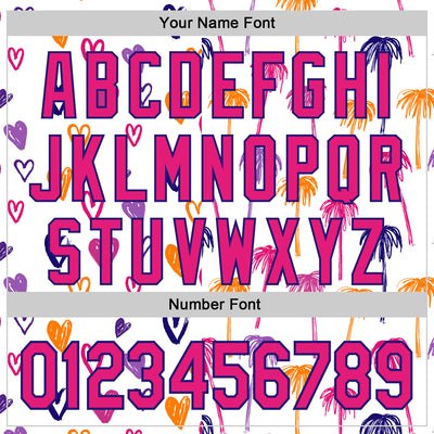 Custom White Hot Pink-Dark Purple Valentine's Day Love Heart Authentic Baseball Jersey