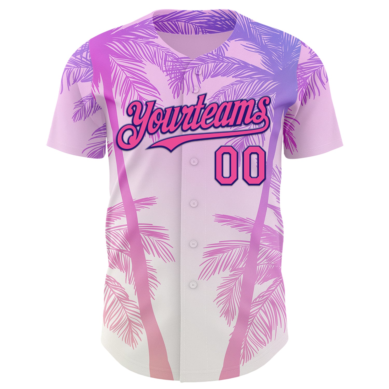 Custom Pink Dark Purple-White Valentine's Day Gradient Coconut Trees Authentic Baseball Jersey