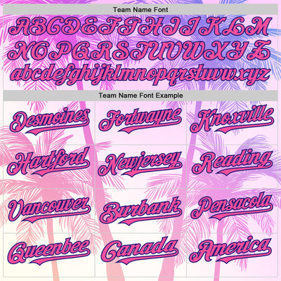 Custom Pink Dark Purple-White Valentine's Day Gradient Coconut Trees Authentic Baseball Jersey