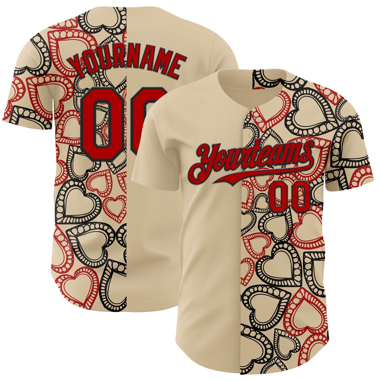 Custom City Cream Red-Black Valentine's Day Love Heart Authentic Baseball Jersey
