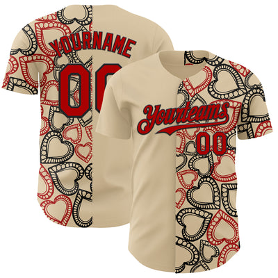 Custom City Cream Red-Black Valentine's Day Love Heart Authentic Baseball Jersey