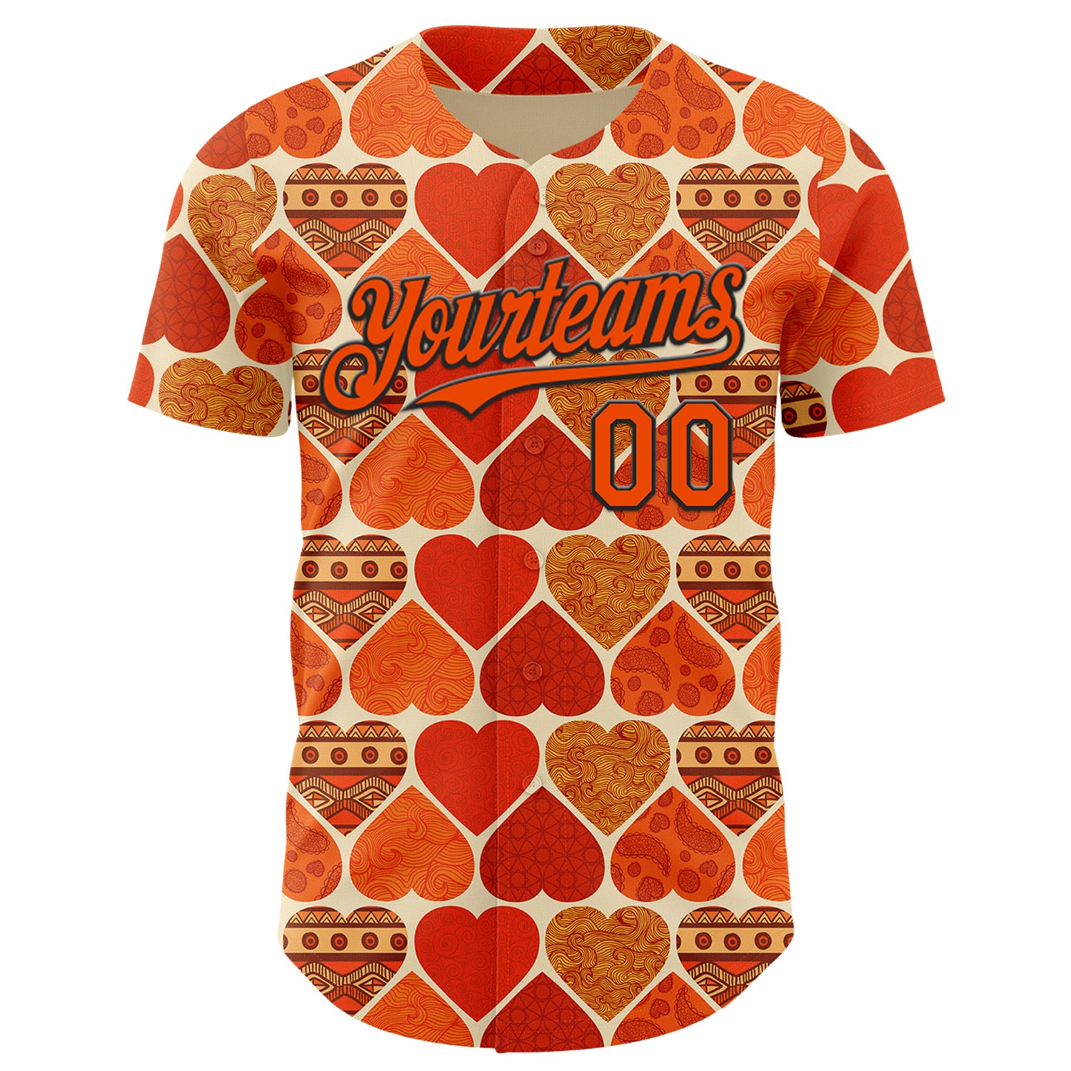 Custom Orange Cream-Black Valentine's Day Love Heart Authentic Baseball Jersey