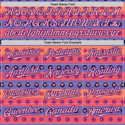 Custom Orange Medium Pink-Dark Purple Valentine's Day Love Heart Authentic Baseball Jersey
