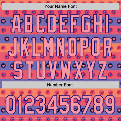 Custom Orange Medium Pink-Dark Purple Valentine's Day Love Heart Authentic Baseball Jersey