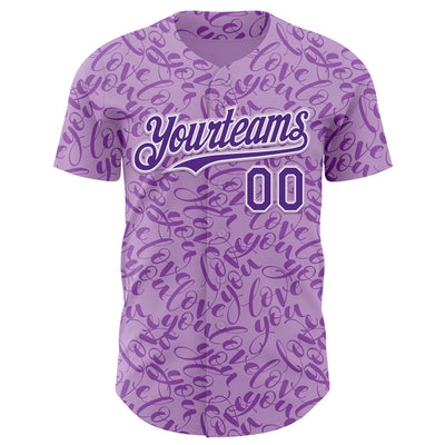 Custom Light Purple Purple-White Valentine's Day Love Authentic Baseball Jersey