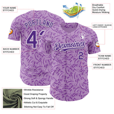 Custom Light Purple Purple-White Valentine's Day Love Authentic Baseball Jersey