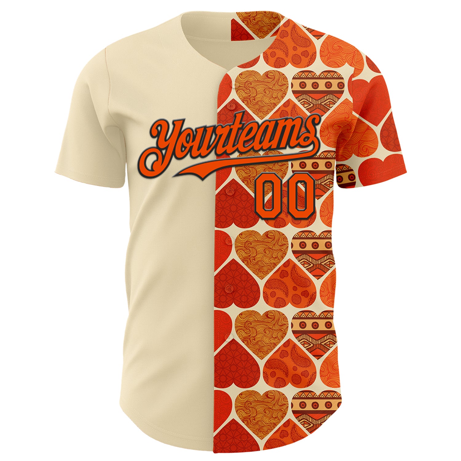 Custom Orange Cream-Black Valentine's Day Love Heart Authentic Baseball Jersey