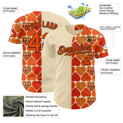 Custom Orange Cream-Black Valentine's Day Love Heart Authentic Baseball Jersey
