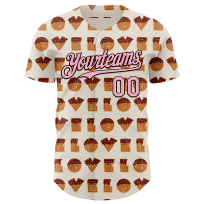 Custom Cream Light Pink-Brown Valentine's Day Love Heart Authentic Baseball Jersey