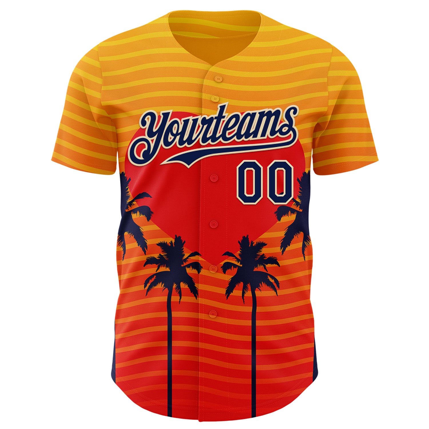 Custom Yellow Navy Orange-Cream Valentine's Day Gradient Coconut Trees Authentic Baseball Jersey