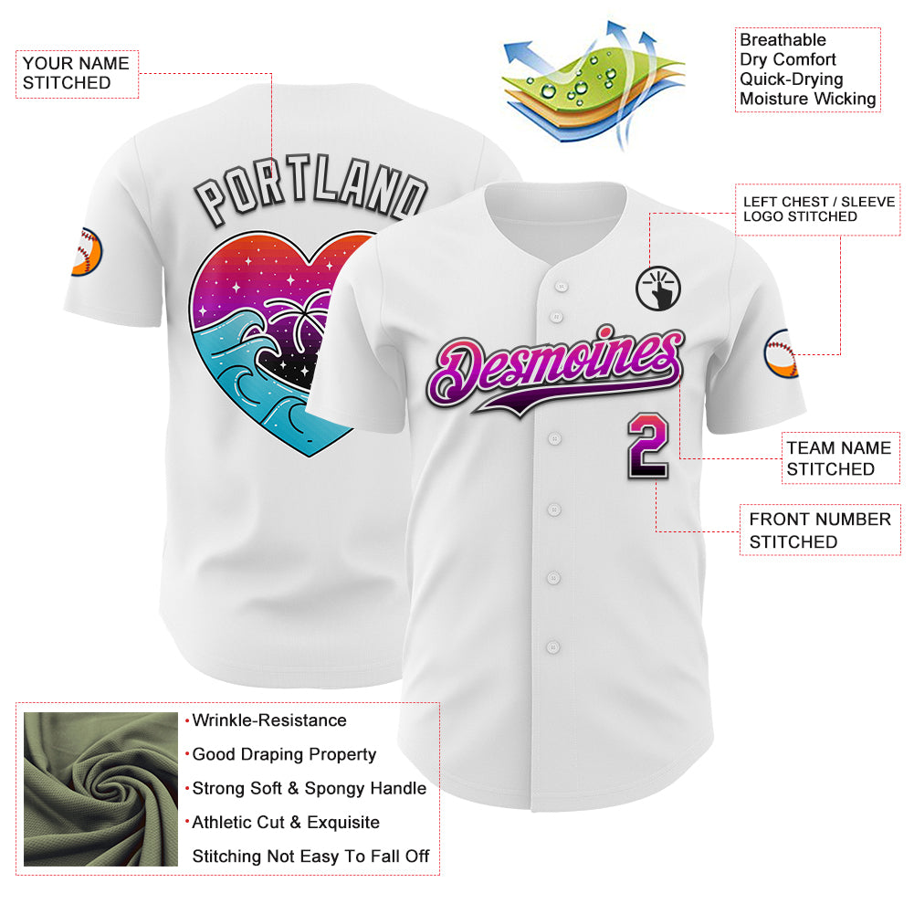 Custom White Gradient-Black Valentine's Day Love Heart Authentic Baseball Jersey