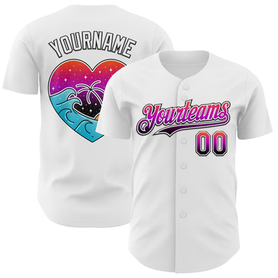 Custom White Gradient-Black Valentine's Day Love Heart Authentic Baseball Jersey