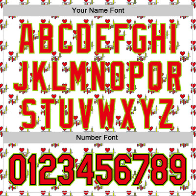 Custom White Fire Red Black-Neon Green Valentine's Day Love Heart Authentic Baseball Jersey