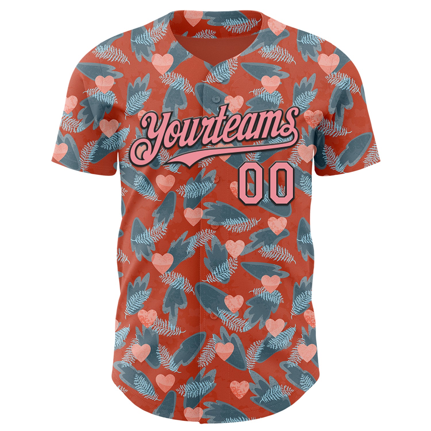 Custom Orange Medium Pink-Black Valentine's Day Love Heart Authentic Baseball Jersey