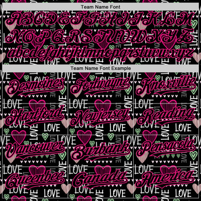Custom Black Hot Pink Valentine's Day Love Heart Authentic Baseball Jersey