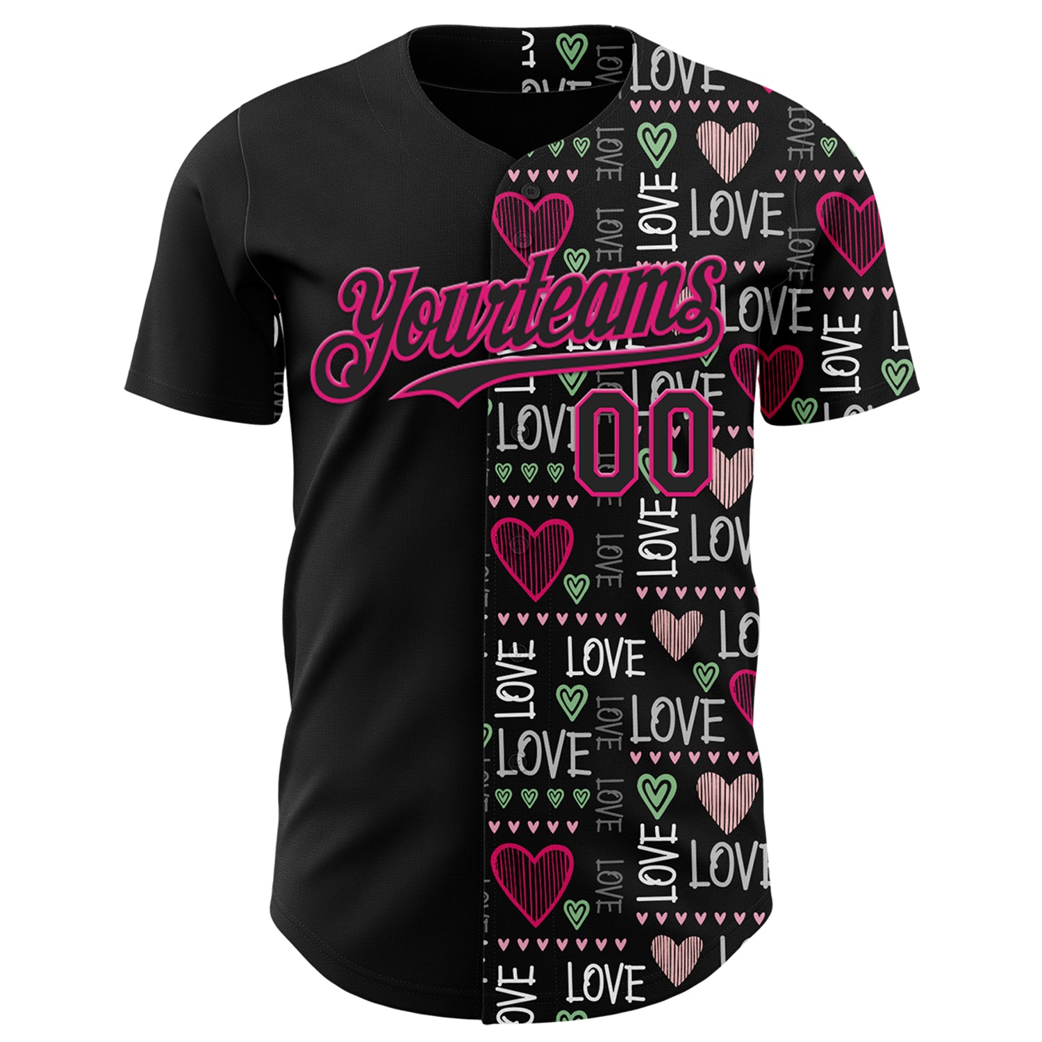 Custom Black Hot Pink Valentine's Day Love Heart Authentic Baseball Jersey