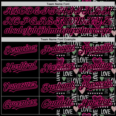 Custom Black Hot Pink Valentine's Day Love Heart Authentic Baseball Jersey