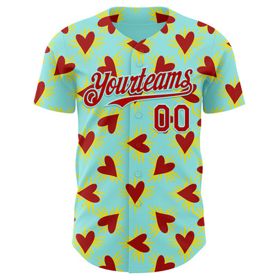 Custom Ice Blue Red Valentine's Day Love Heart Authentic Baseball Jersey