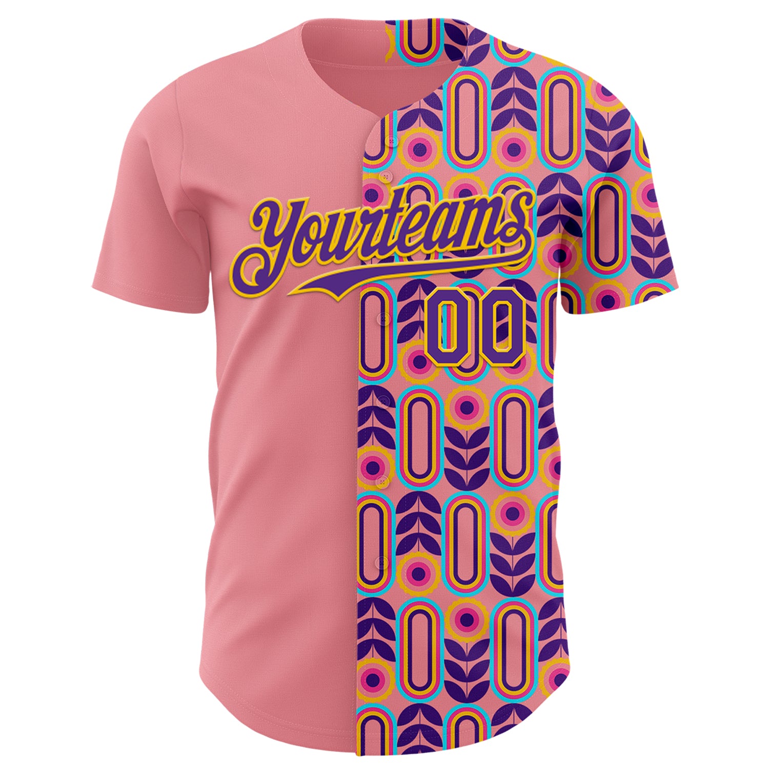 Custom Medium Pink Purple-Yellow Valentine's Day Flower Authentic Baseball Jersey