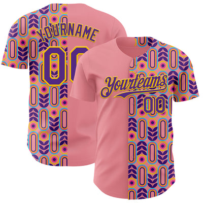 Custom Medium Pink Purple-Yellow Valentine's Day Flower Authentic Baseball Jersey