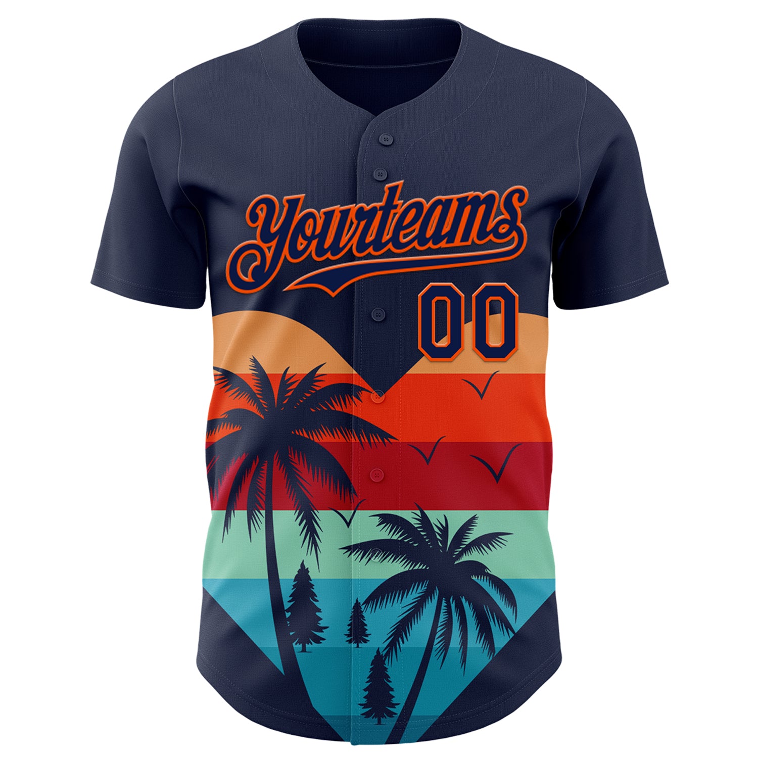 Custom Navy Orange Valentine's Day Coconut Trees Authentic Baseball Jersey