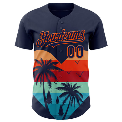 Custom Navy Orange Valentine's Day Coconut Trees Authentic Baseball Jersey