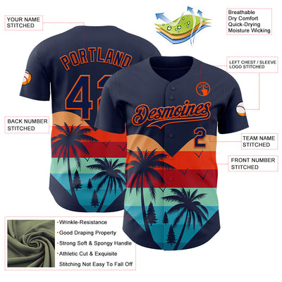 Custom Navy Orange Valentine's Day Coconut Trees Authentic Baseball Jersey