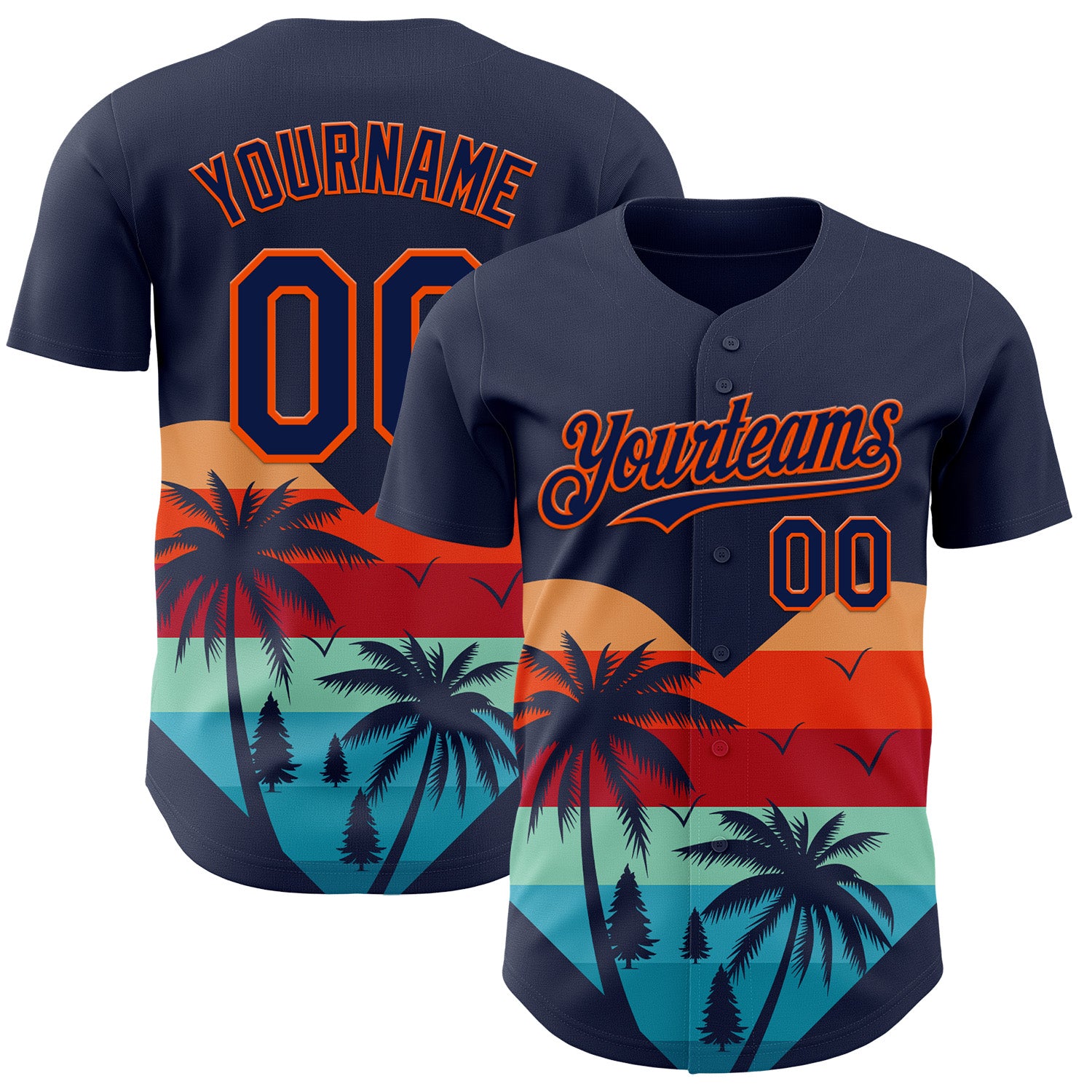 Custom Navy Orange Valentine's Day Coconut Trees Authentic Baseball Jersey