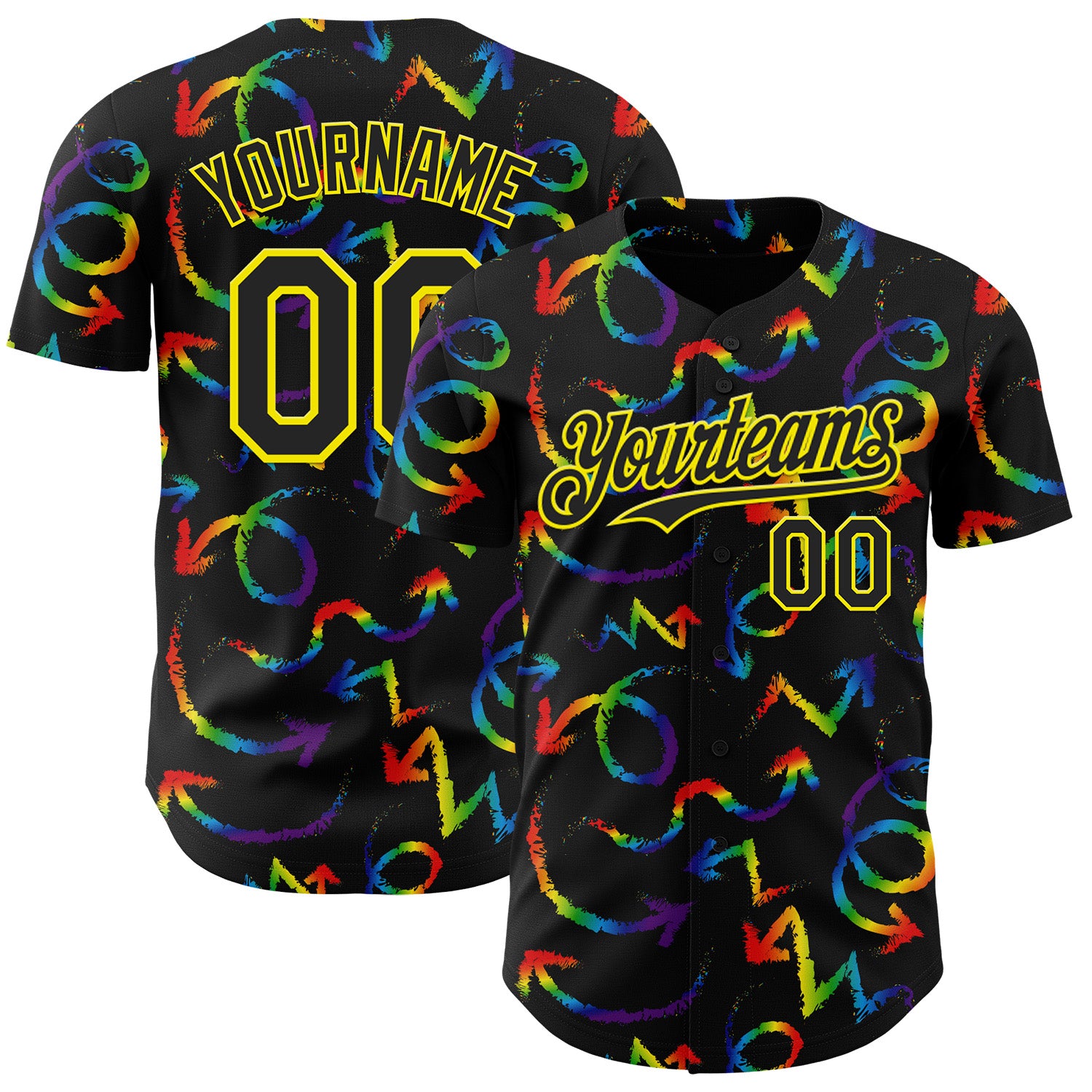 Custom Black Light Yellow Valentine's Day Arrow Pride Month Love Is Love Authentic Baseball Jersey
