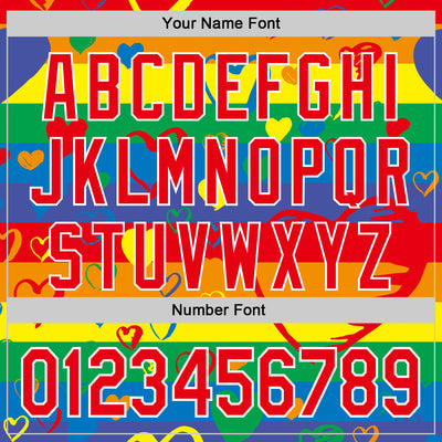 Custom Rainbow Fire Red-White Valentine's Day Love Heart Pride Month Love Is Love Authentic Baseball Jersey