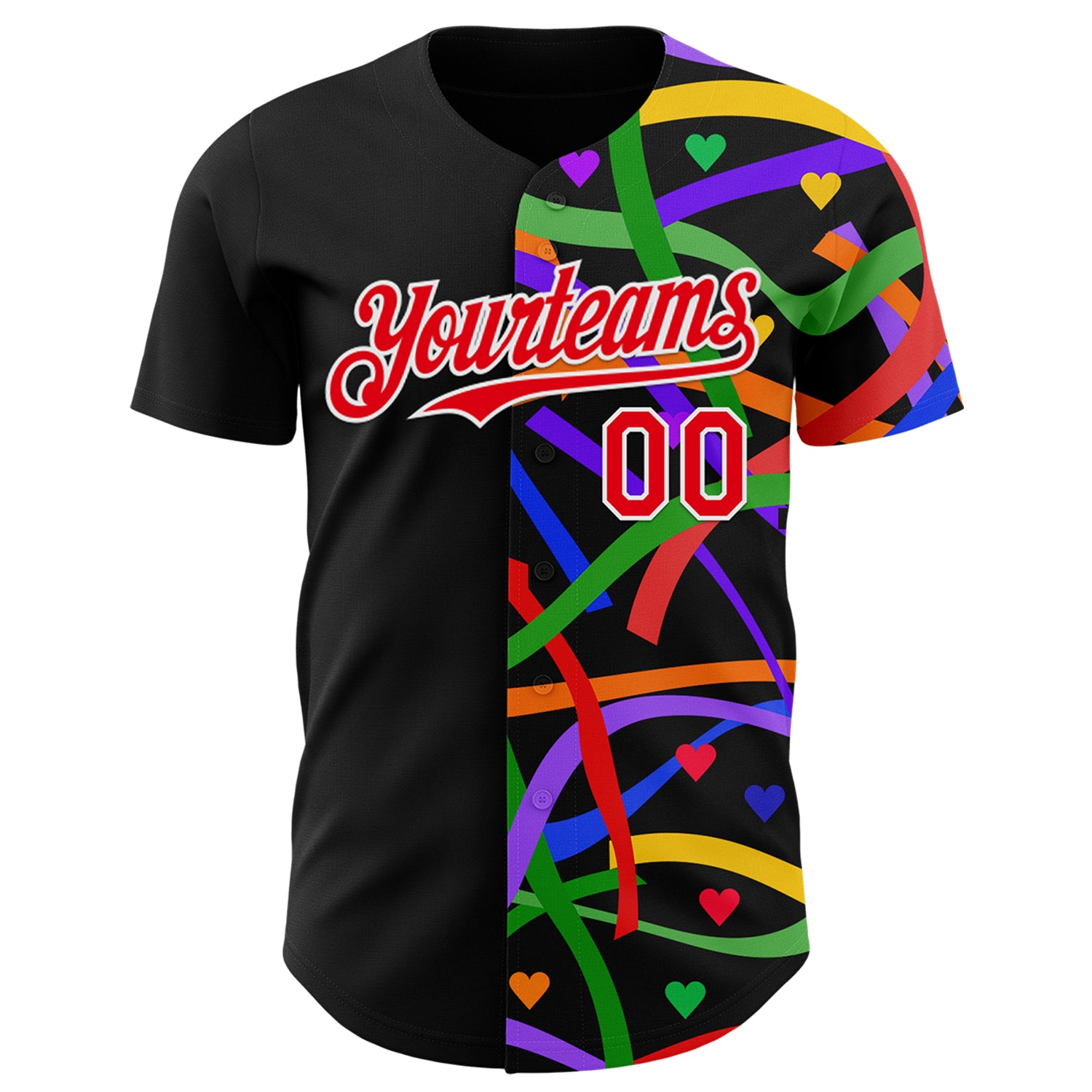 Custom Black Fire Red-White Valentine's Day Love Heart Pride Month Love Is Love Authentic Baseball Jersey