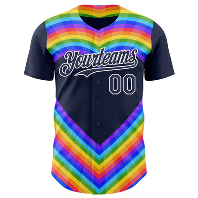 Custom Navy White Valentine's Day Love Heart Pride Month Love Is Love Authentic Baseball Jersey