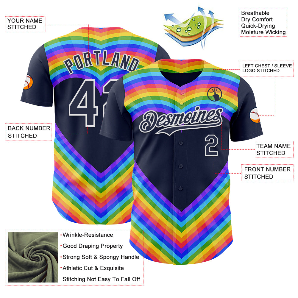 Custom Navy White Valentine's Day Love Heart Pride Month Love Is Love Authentic Baseball Jersey