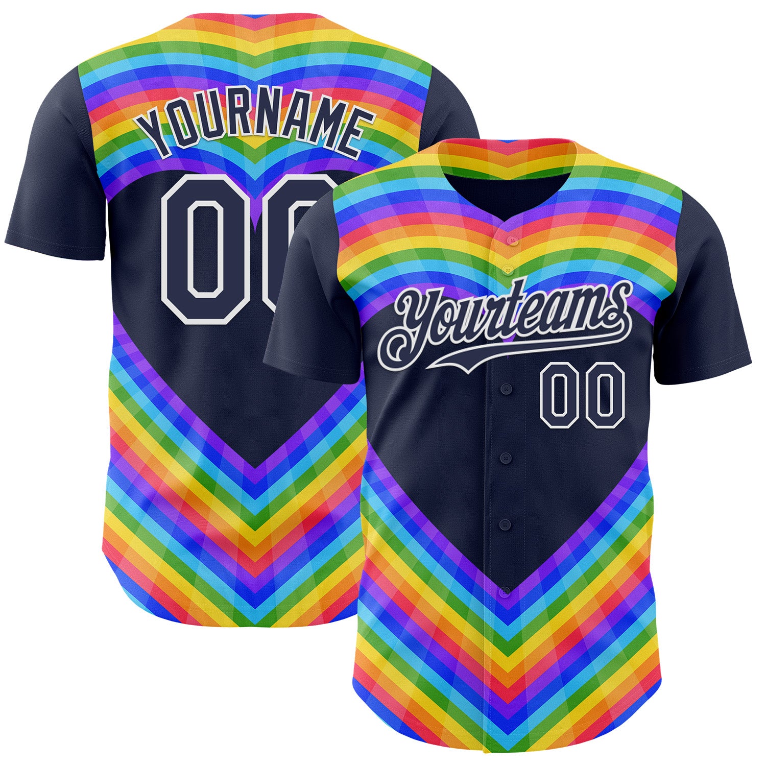 Custom Navy White Valentine's Day Love Heart Pride Month Love Is Love Authentic Baseball Jersey