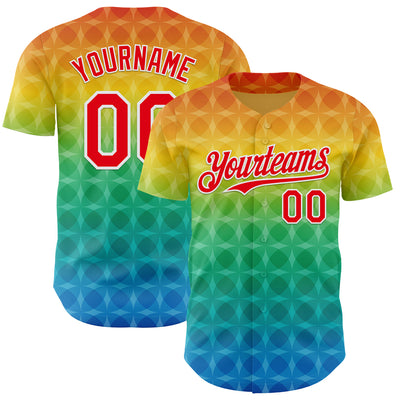 Custom Yellow Fire Red Green Blue-White Valentine's Day Pride Month Love Is Love Authentic Baseball Jersey