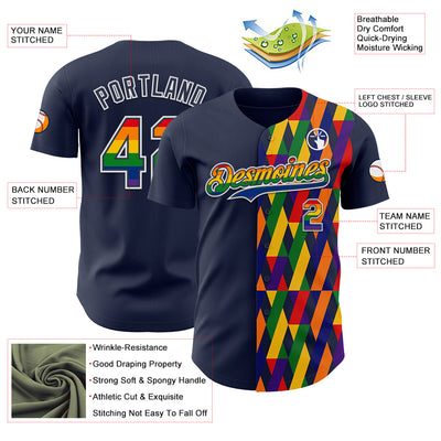 Custom Navy Rainbow-White Valentine's Day Pride Month Love Is Love Authentic Baseball Jersey
