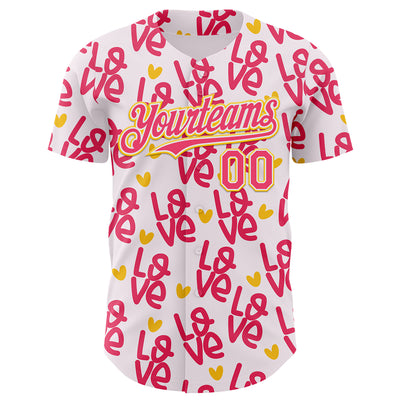 Custom Light Pink Neon Pink Yellow-White Valentine's Day Love Heart Authentic Baseball Jersey