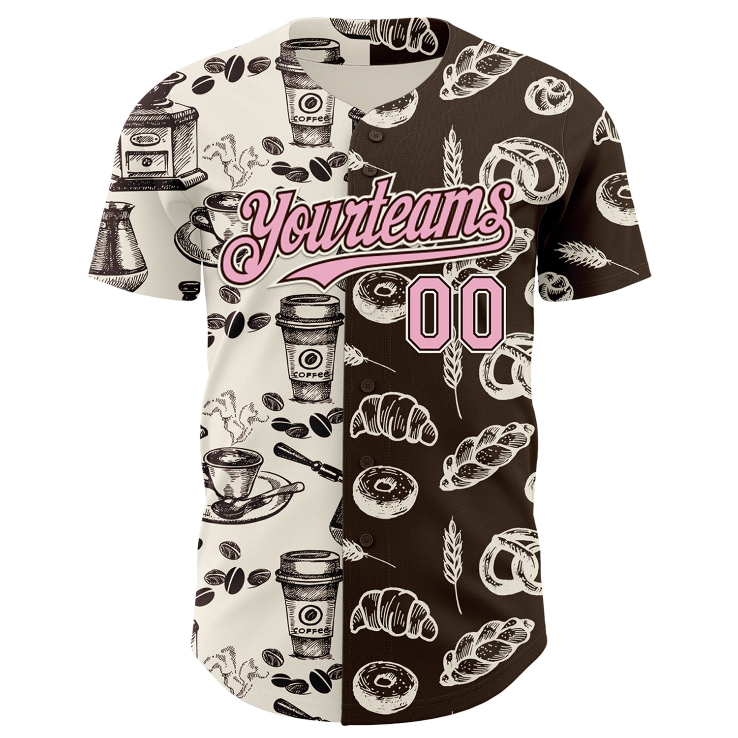 Custom Brown Light Pink-Cream Valentine's Day Bagel Meets Coffee Authentic Baseball Jersey