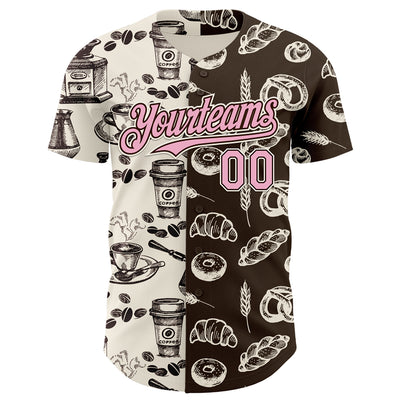 Custom Brown Light Pink-Cream Valentine's Day Bagel Meets Coffee Authentic Baseball Jersey