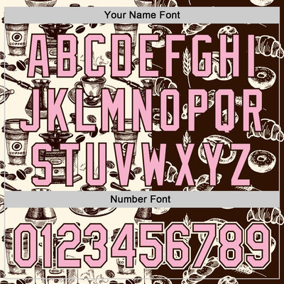 Custom Brown Light Pink-Cream Valentine's Day Bagel Meets Coffee Authentic Baseball Jersey