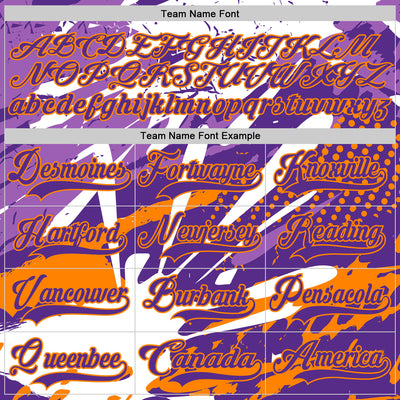 Custom White Purple-Bay Orange Abstract Splatter Paint Hockey Lace Neck Jersey