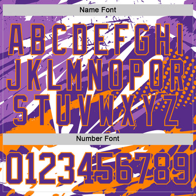 Custom White Purple-Bay Orange Abstract Splatter Paint Hockey Lace Neck Jersey