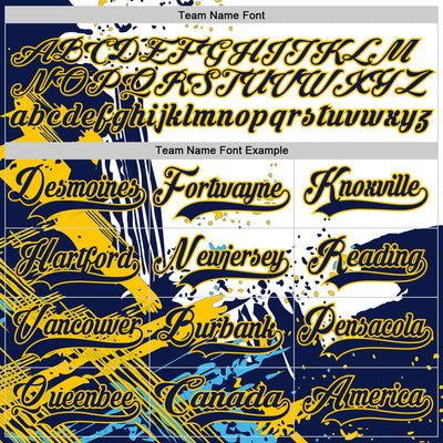 Custom White Navy-Yellow Abstract Splatter Paint Hockey Lace Neck Jersey