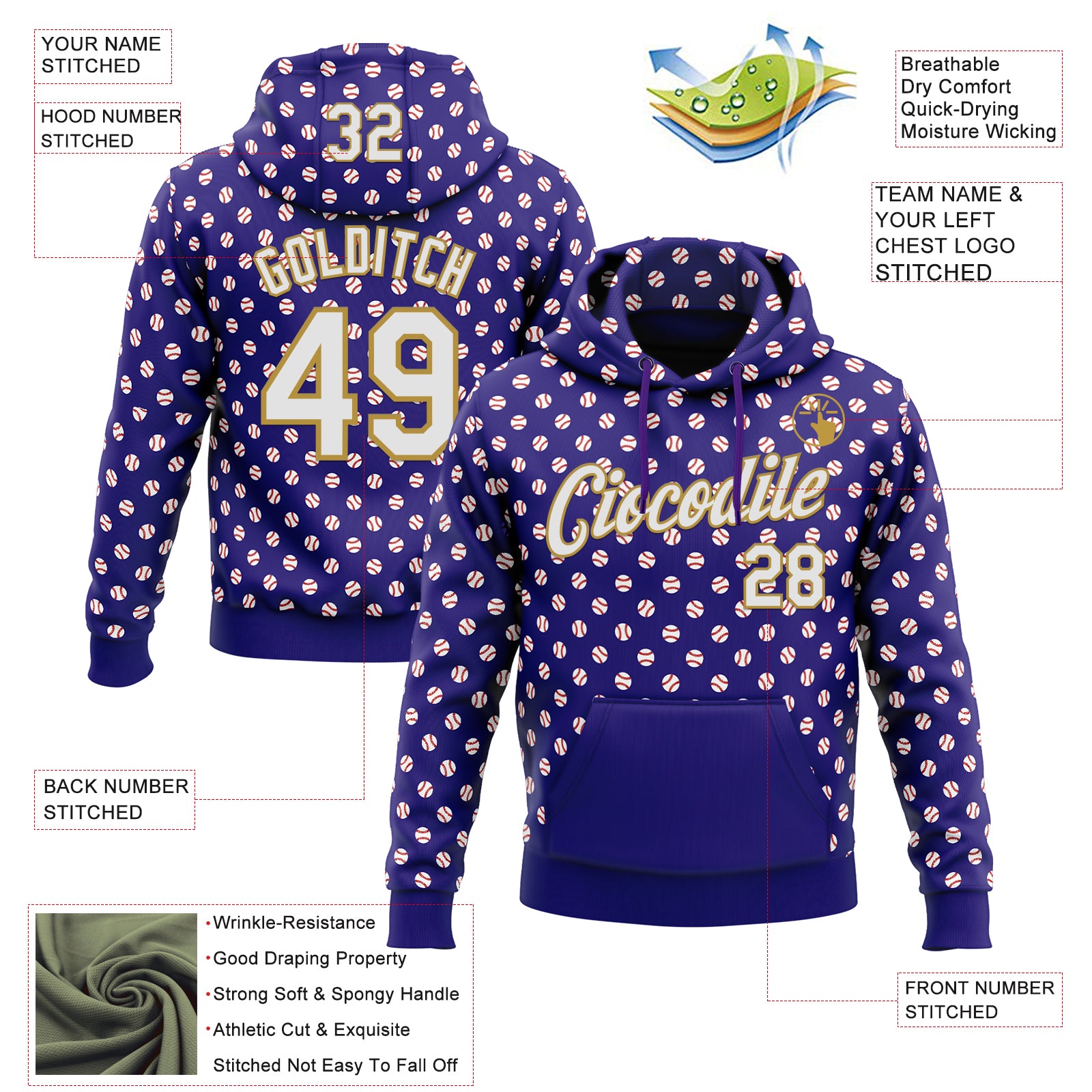 Custom Stitched Dark Purple White-Old Gold Baseball Game Day Baltimore Inspired Sports Pullover Sweatshirt Hoodie