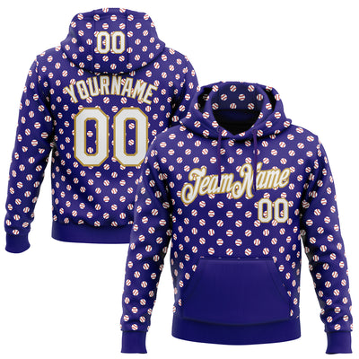 Custom Stitched Dark Purple White-Old Gold Baseball Game Day Baltimore Inspired Sports Pullover Sweatshirt Hoodie