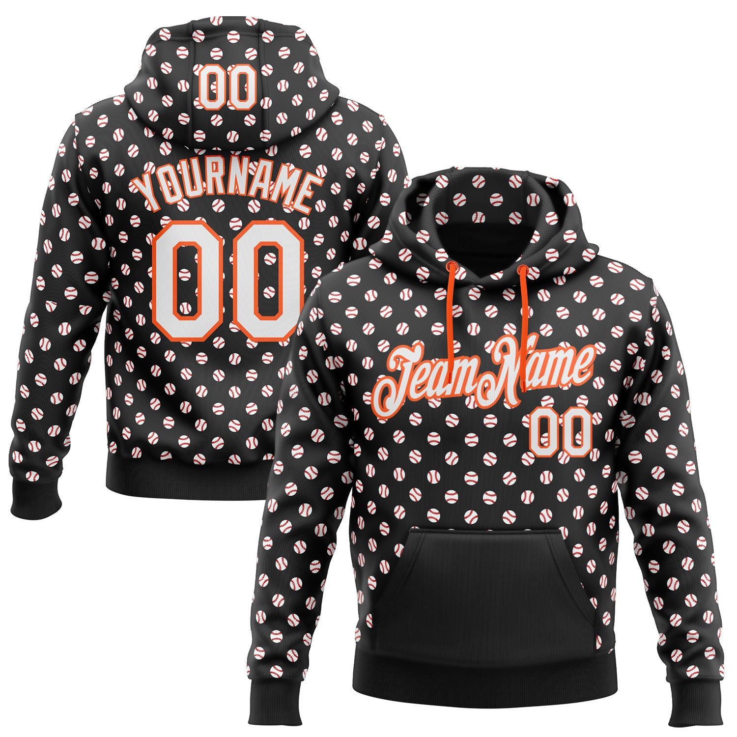 Custom Stitched Black White-Orange Baseball Game Day Cincinnati Inspired Sports Pullover Sweatshirt Hoodie